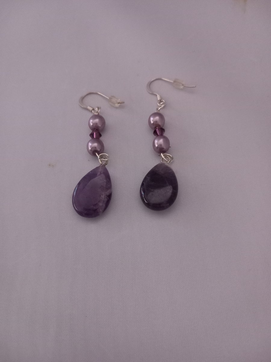 Amethyst  gemstone birthstone drop dangle  earrings