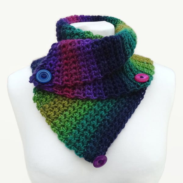 Buttoned Crochet Neck Warmer Gradient Rainbow