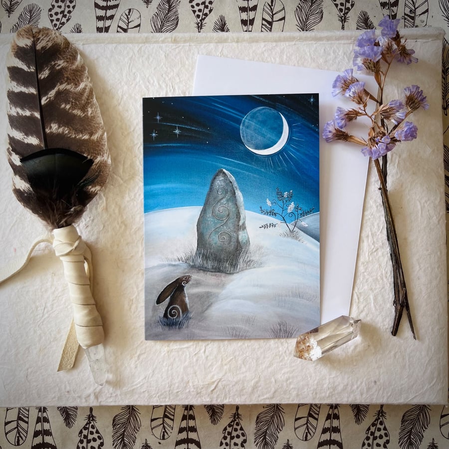 Midwinter Night Greetings Card Pagan,Wiccan,Hare,Christmas,Yule,winter ...