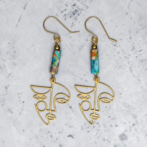 Gold Filled Imperial Jasper Picasso Earrings Gift - Boxed