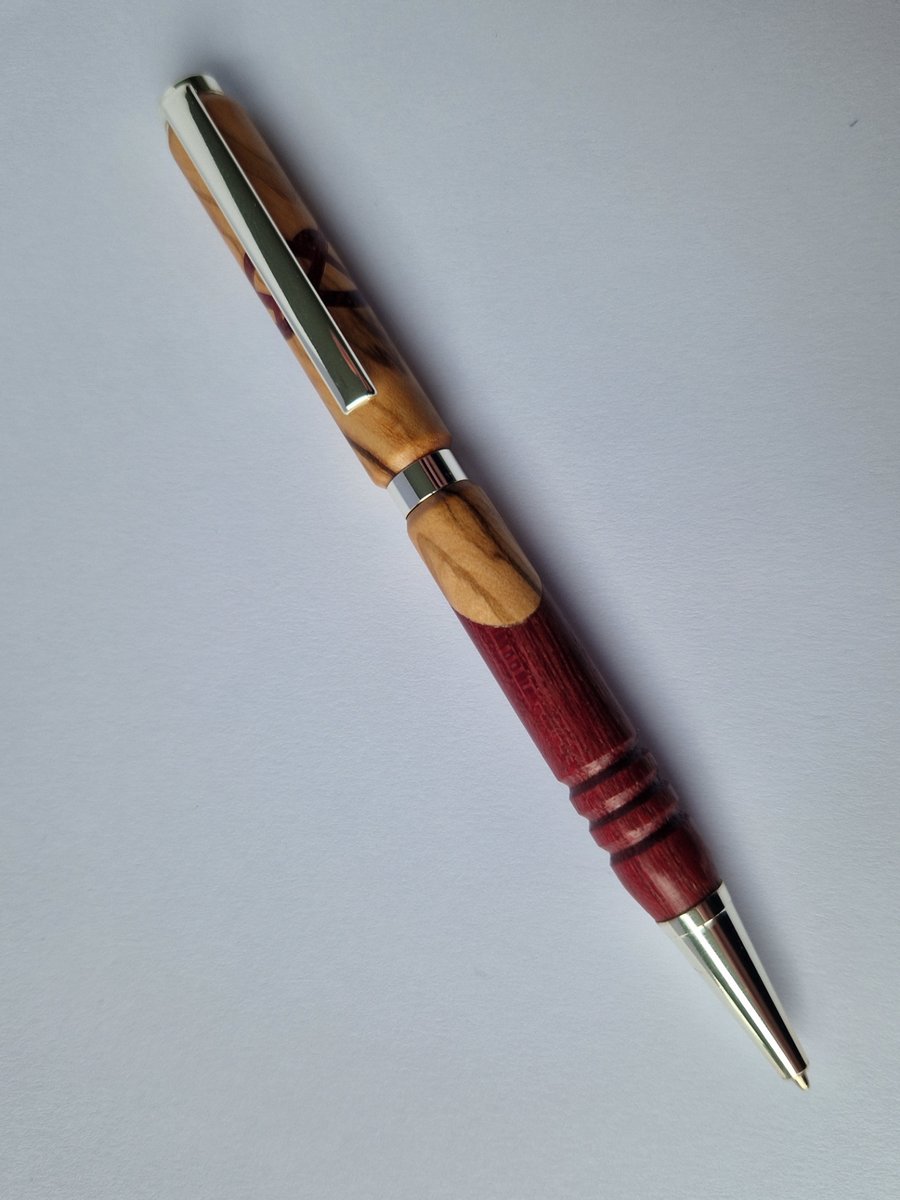 Olive and Purple Heart Wooden Pen with celtic cross - Lathe Turned Writing Pen