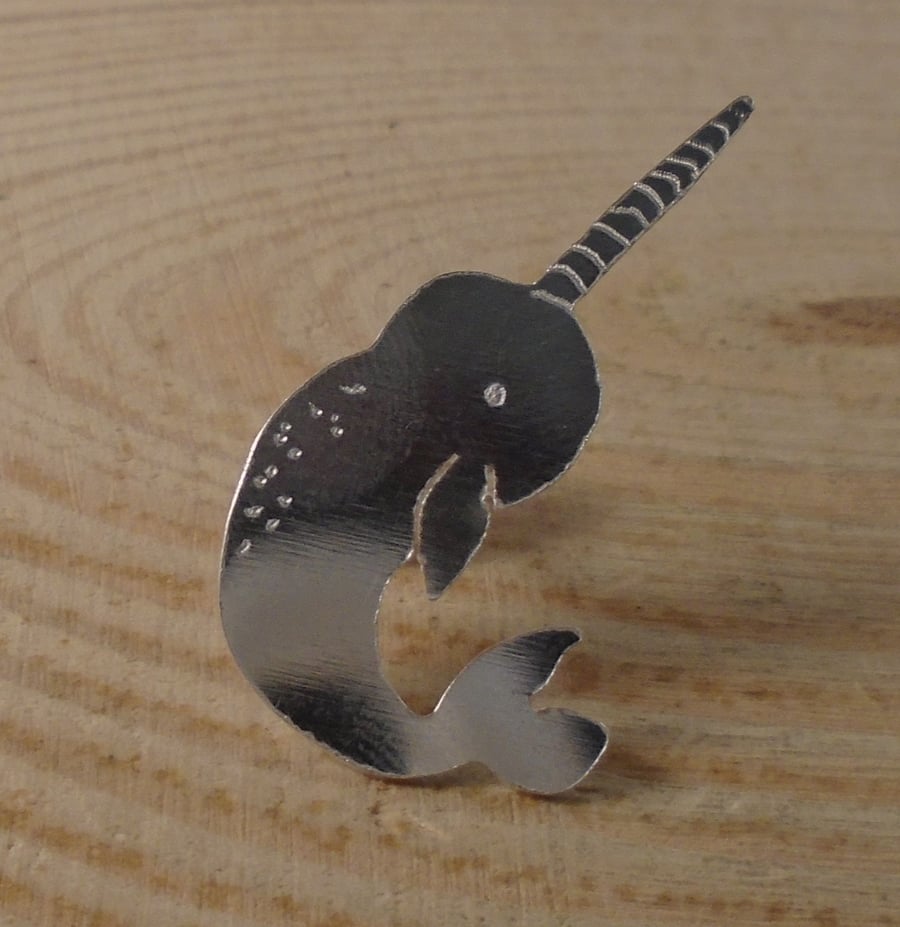 Sterling Silver Narwhal Stud Pin Brooch