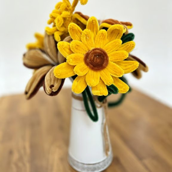 Autumn Sunflower Bouquet — Everlasting Handmade Chenille Flowers, Keepsake Gift