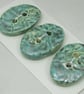 3 Medium Oval Verdigris Green Leaf Pattern Ceramic Buttons - Image 6
