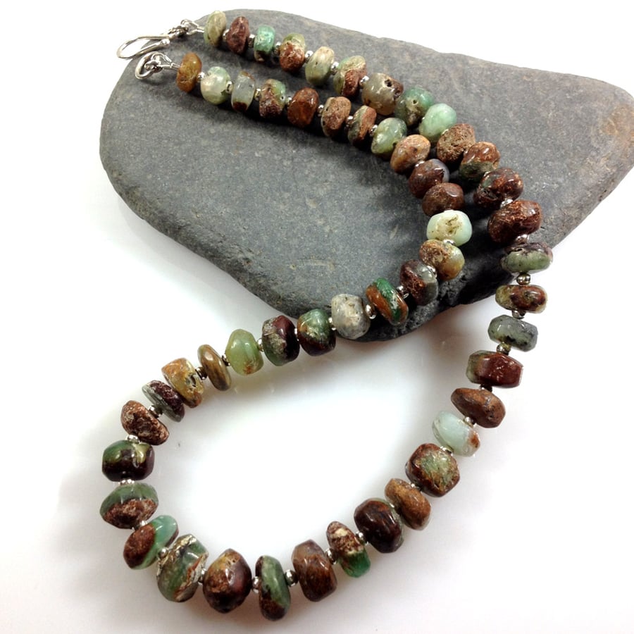 Earthy chrysoprase and silver necklace