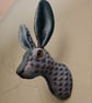 Faux hare head wall mount in teal & grey Abraham Moon fabric- Mr Moon