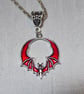 Red and Silver Enamelled Bat Pendant Necklace with Short Chain - Image 4