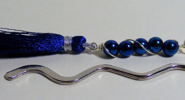 Metallic Blue Hematite Tassel Bookmark