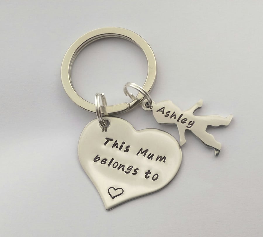 Hand stamped personalised This Mummy belongs to .... Keyring