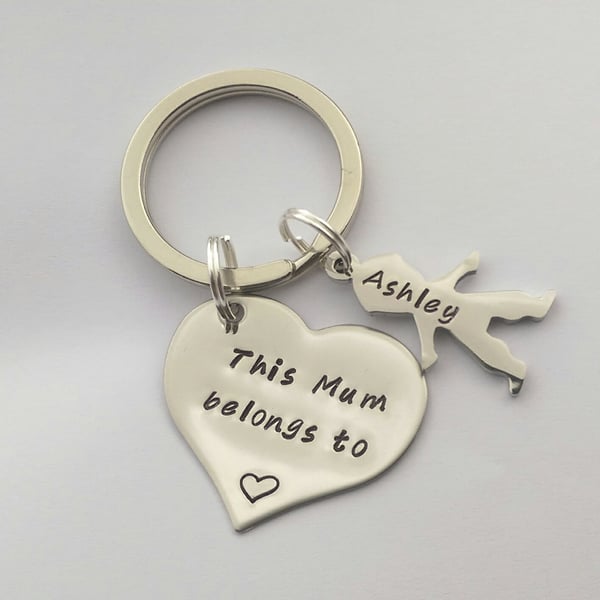 Hand stamped personalised This Mummy belongs to .... Keyring
