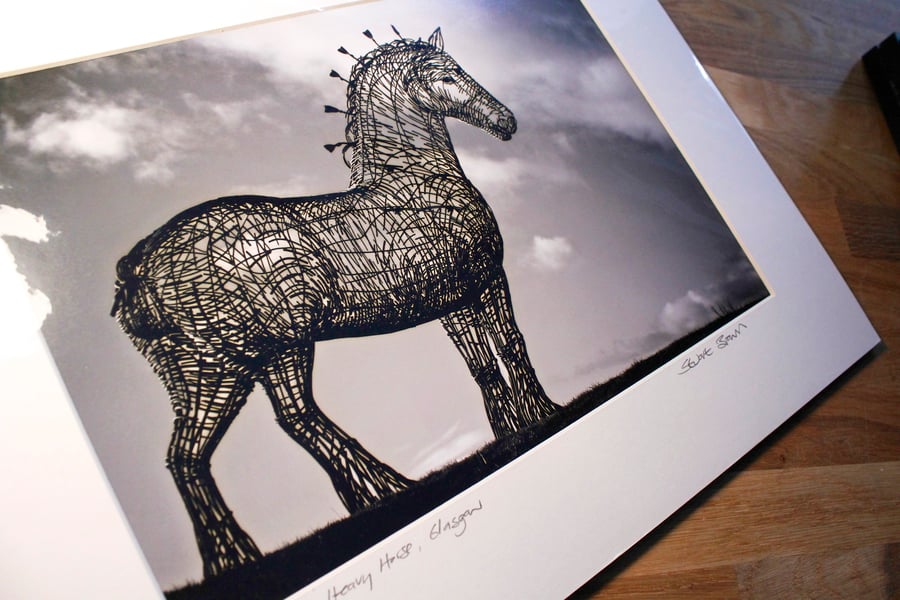 Andy Scott's Heavy Horse, Glasgow,  Large Signed Mounted Print FREE DELIVERY