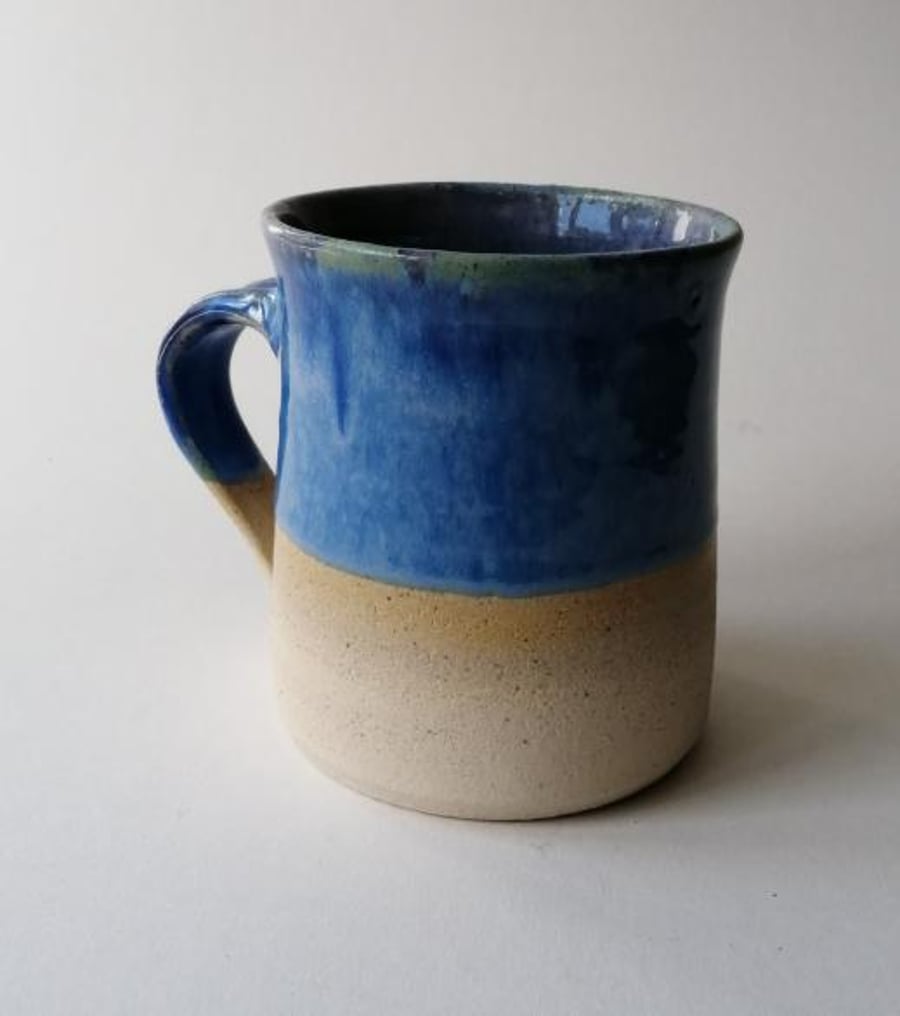 Handmade thrown stoneware pottery large mug sea blue green