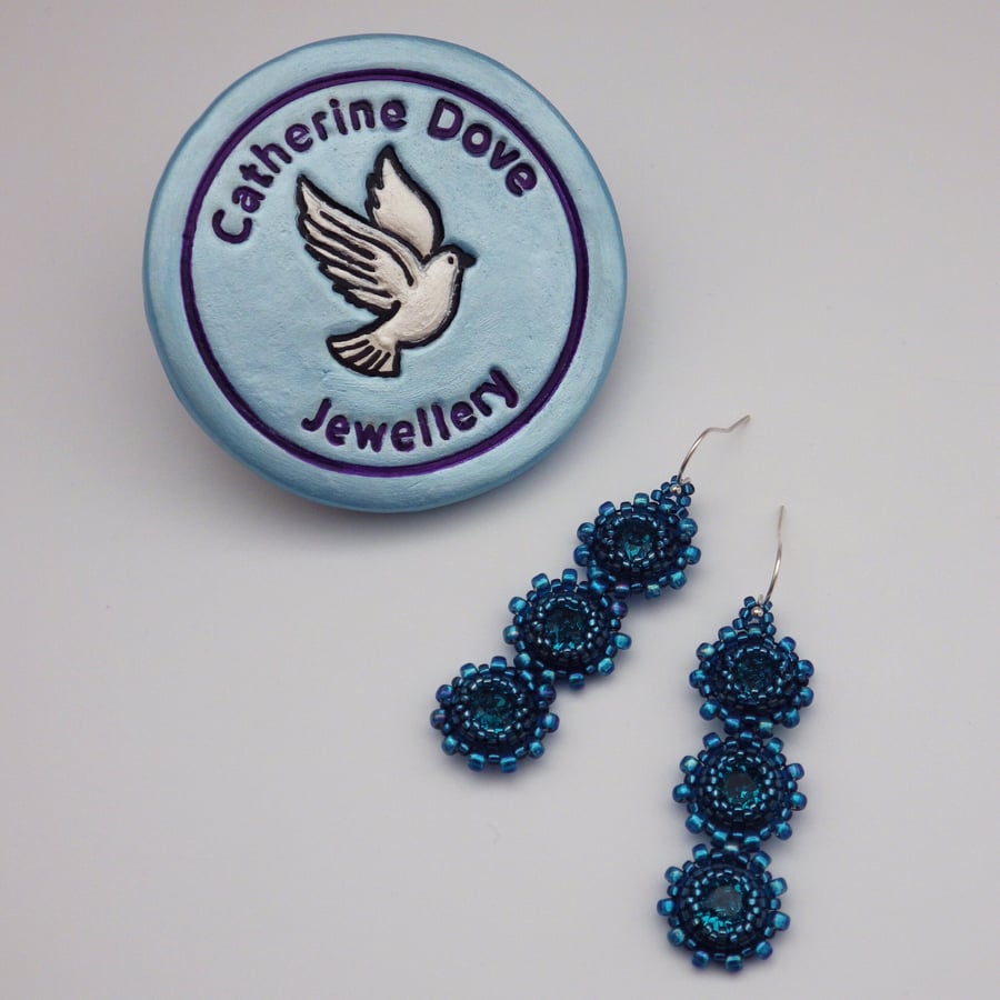 Beautiful blue beadwoven Swarovski crystal earrings