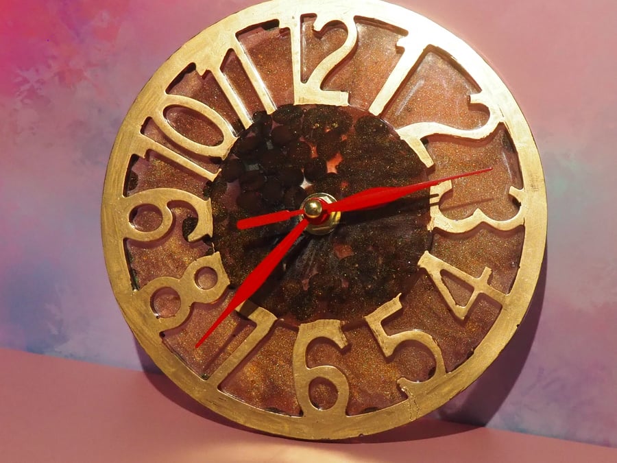 Small Resin Clock In Coffee With Coffee Beans - Folksy