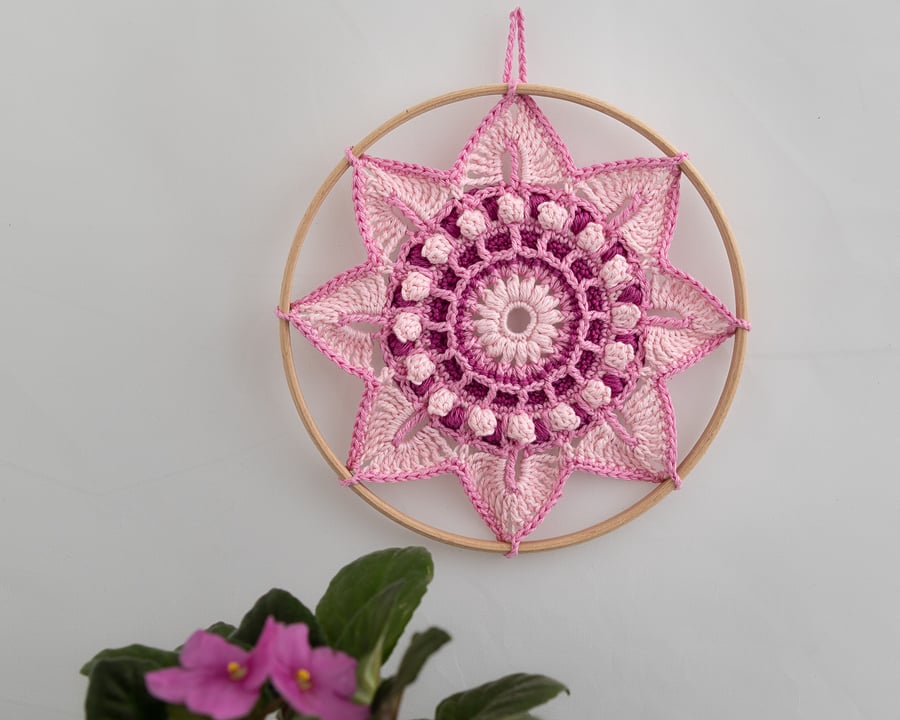 Pretty pink crochet mandala wall hanging
