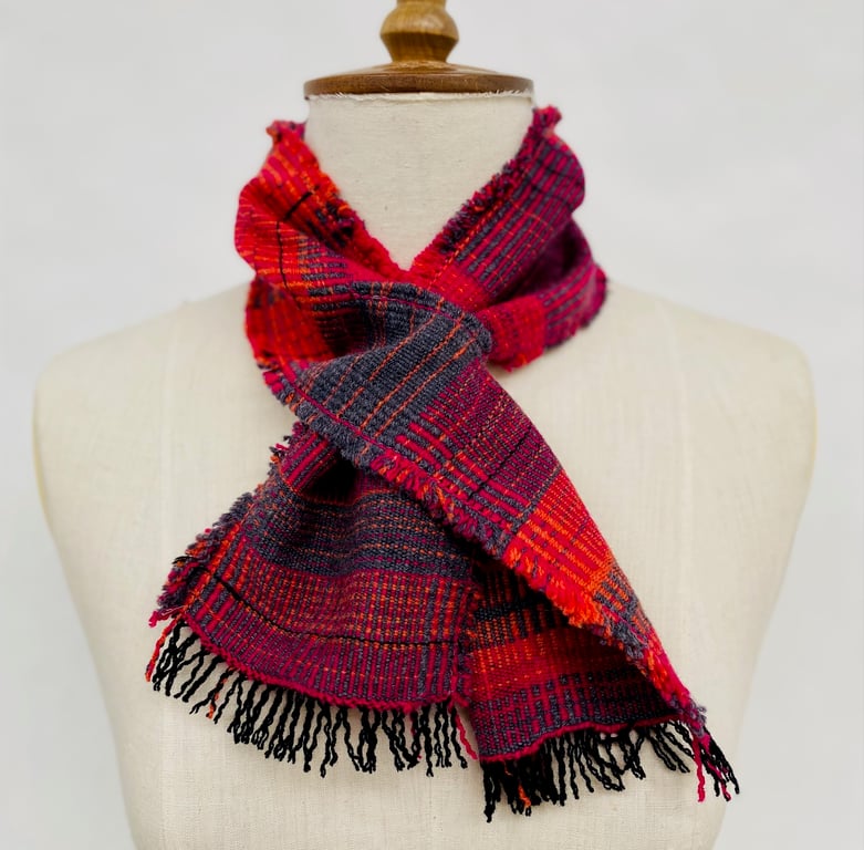 Multi striped Shorty Scarf , hand woven using 100% merino wool 