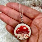 Woodland Mushroom Shroom Pendant & Earrings Set Handmade on Tiny Wood Slices