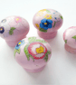 Pink 4cm door knobs, hand painted and flower decoupaged, 3 in total  - Image 2