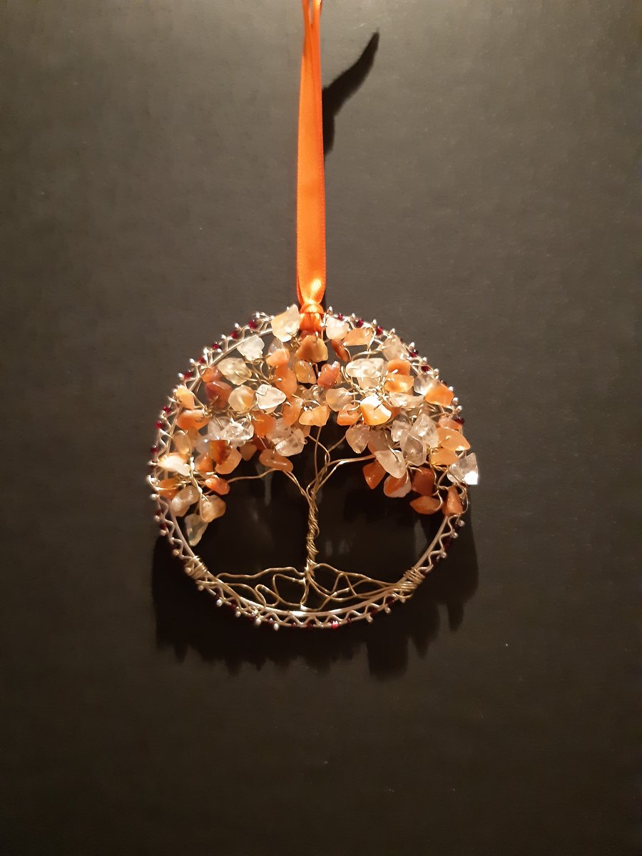 Carnelian  Crystal tree of life bangle hangers on a ribbon 