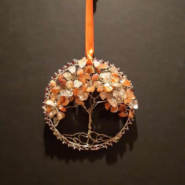Carnelian  Crystal tree of life bangle hangers on a ribbon 