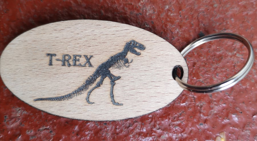 T-Rex Wooden Beech Keyring (2)