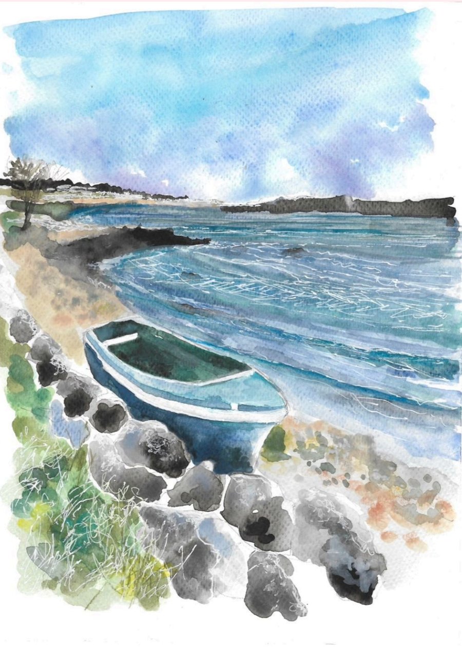 A pause on Pooles edge original watercolour painting