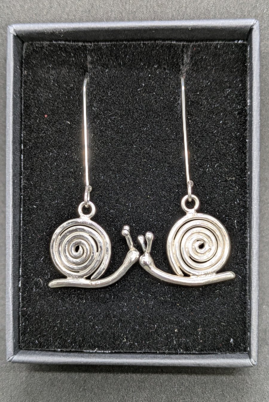 Sterling silver dangly snail earrings