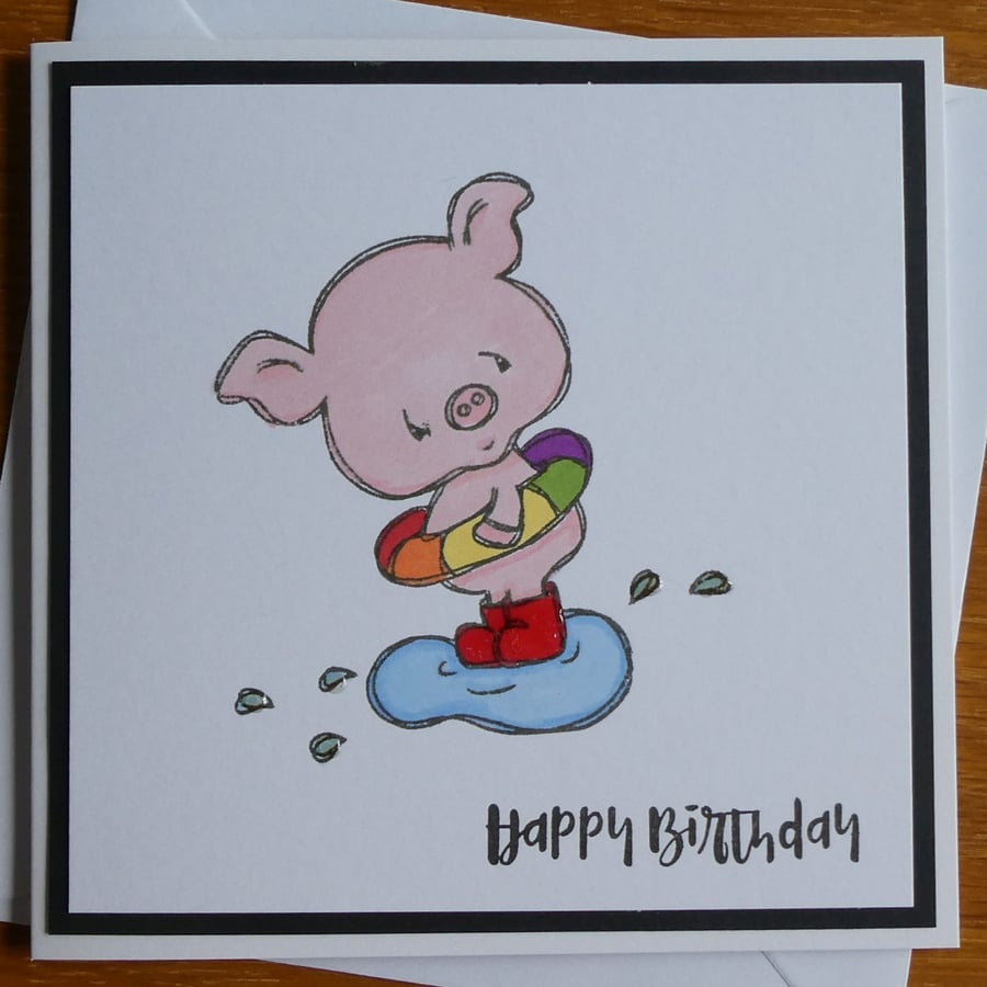 Birthday Card - Pig in a Puddle