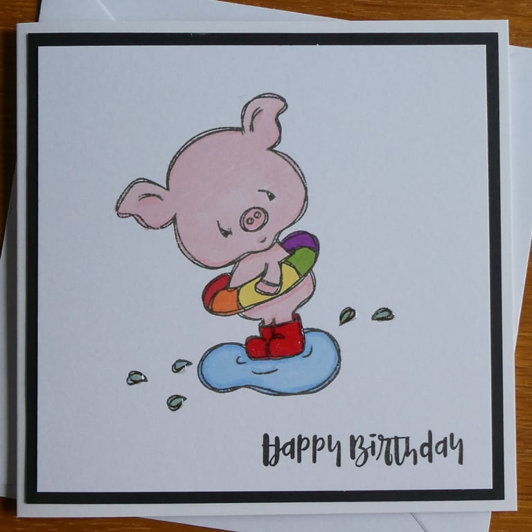 Birthday Card - Pig in a Puddle