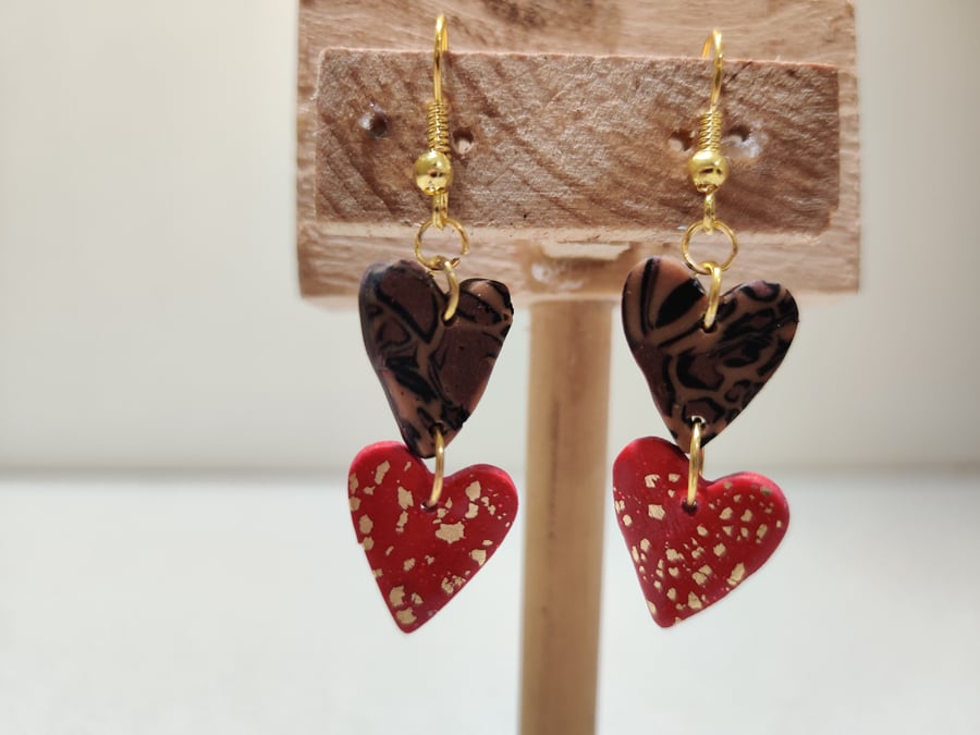 Leopard print hearts earrings