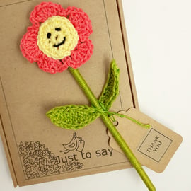 Coral Colour Crochet  Flower!  Alternative to a Greetings Card 