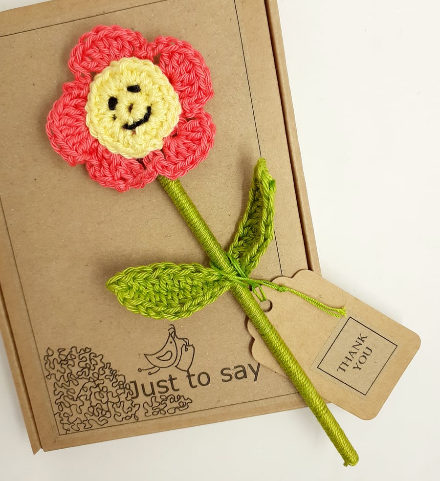 Coral Colour Crochet  Flower Decoration!  Alternative to a Greetings Card 
