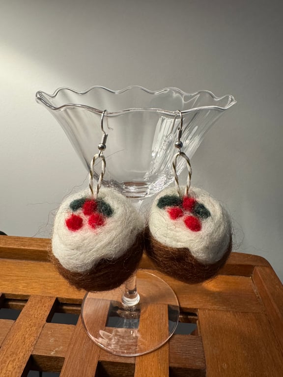 Hand Felted Christmas Pudding Earrings 
