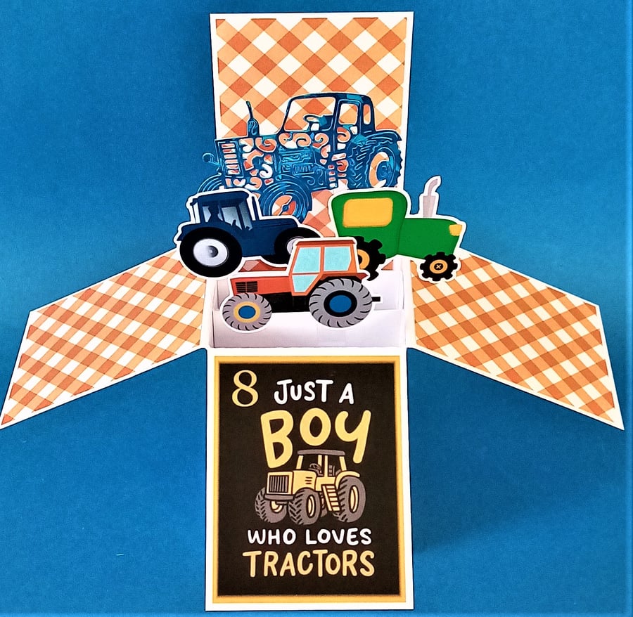 Boy's 8th Birthday Card with tractors