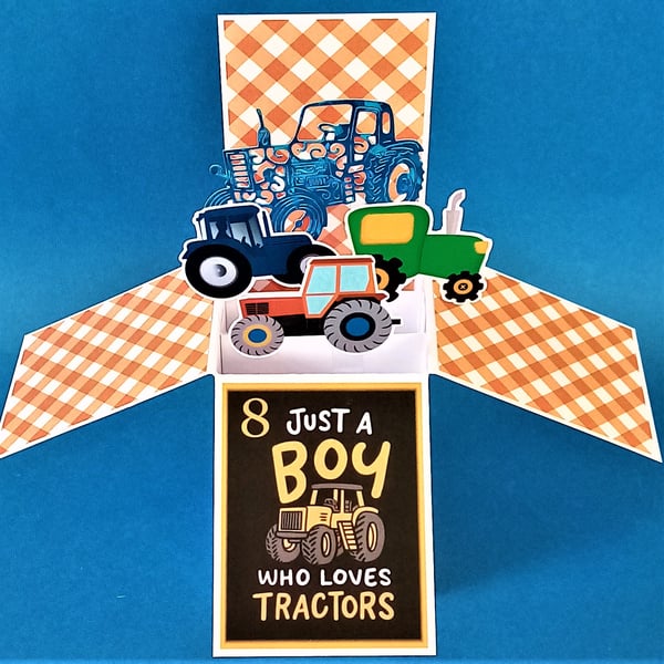 Boy's 8th Birthday Card with tractors