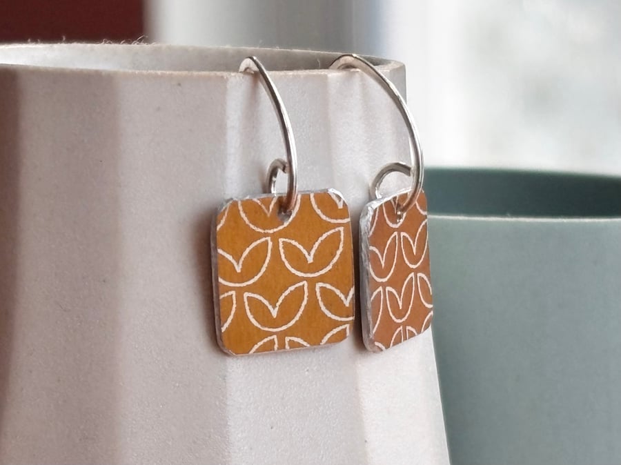 Mustard square drop earrings