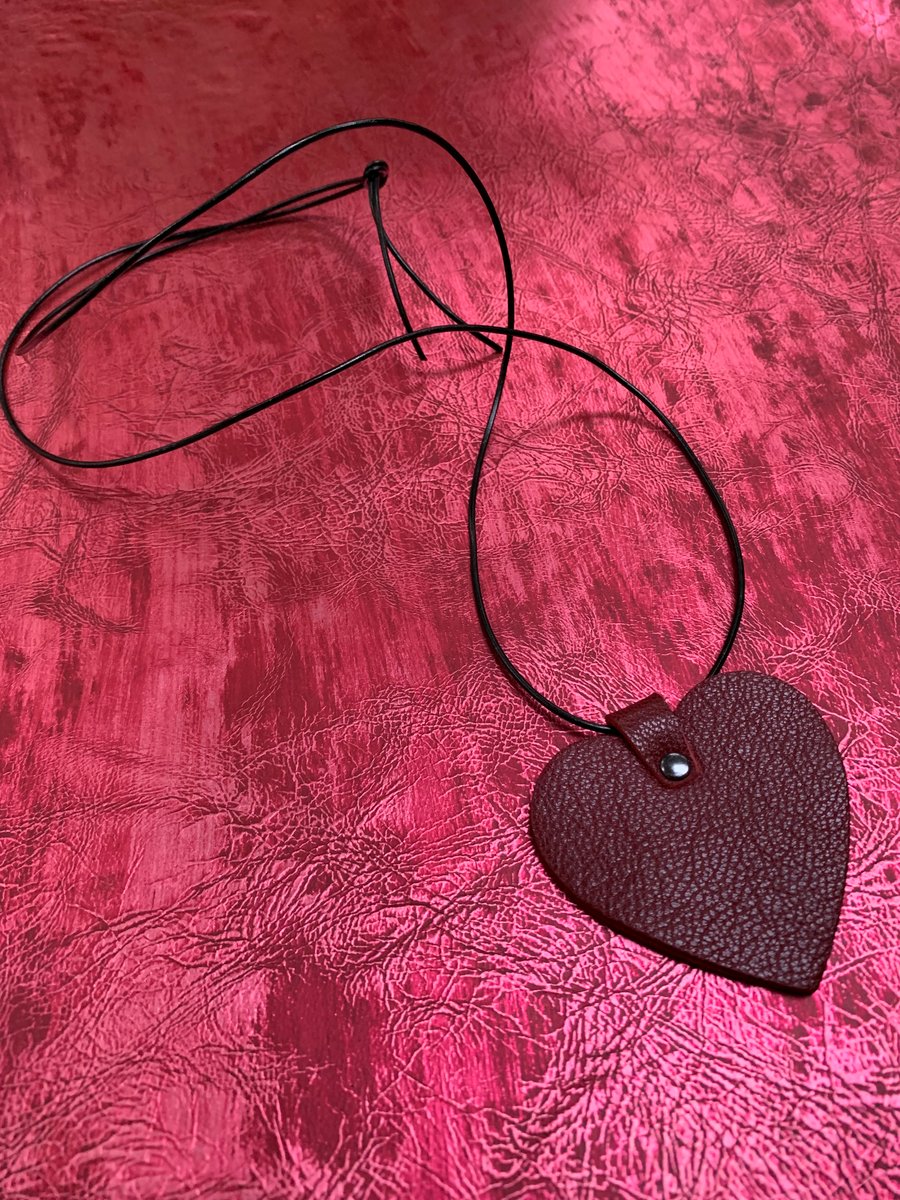Red leather heart pendant with long leather thong Folksy