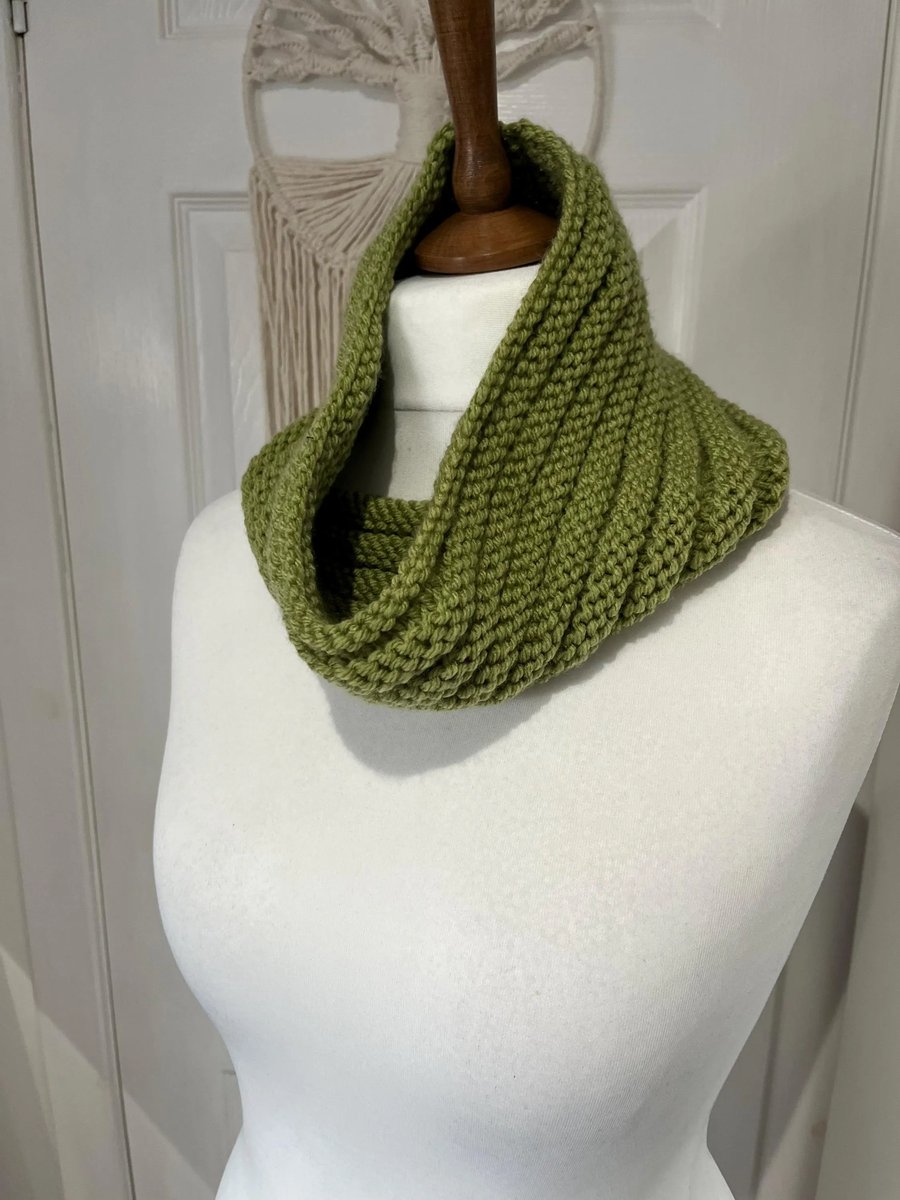 Ribbed neck warmer cowl in soft acrylic chunky yarn Lime greens60cms x 20cms