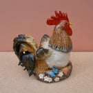 Ceramic rooster sculpture with butterfly, Blue and brown cockerel sculpture, 6t