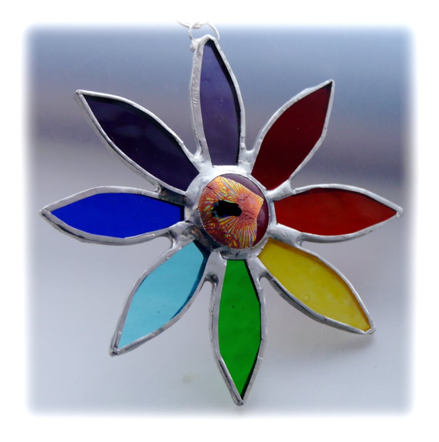 Rainbow Daisy Suncatcher Stained Glass Flower Dichroic 020