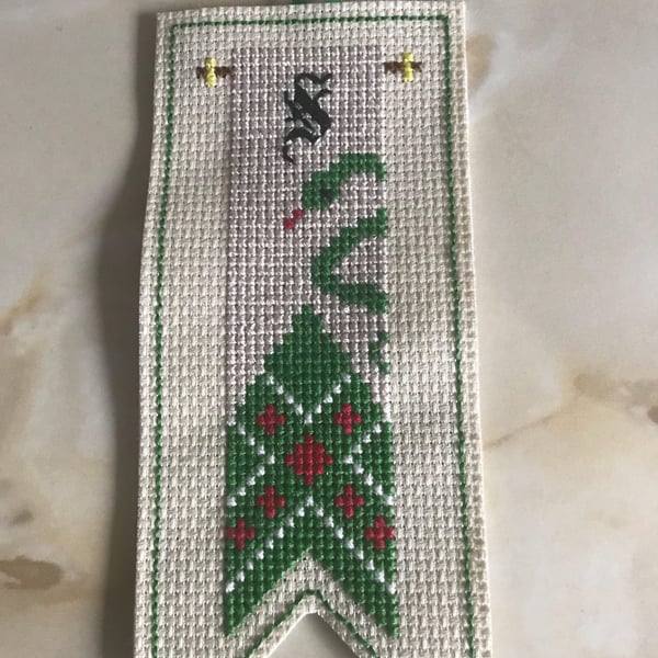 Cross stitched slytherin tree decoration . Slytherin house banner . Harry Potter