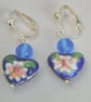 Cobalt Blue Heart Shaped Cloisonne Bead and Glass Bead Earrings for Pierced Ears - Image 2