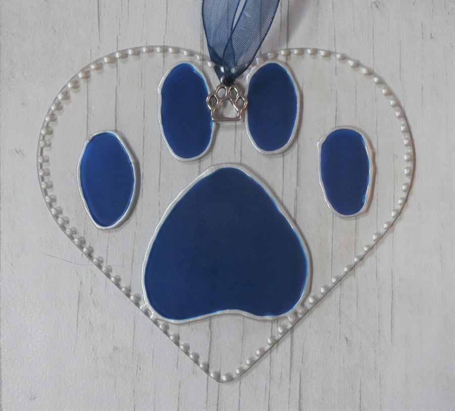 Paw print 'Pretty paws' hand painted sun catcher decoration. Cat gift, Dog gift,