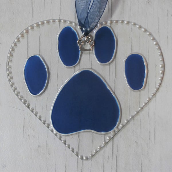 Paw print 'Pretty paws' hand painted sun catcher decoration. Cat gift, Dog gift,