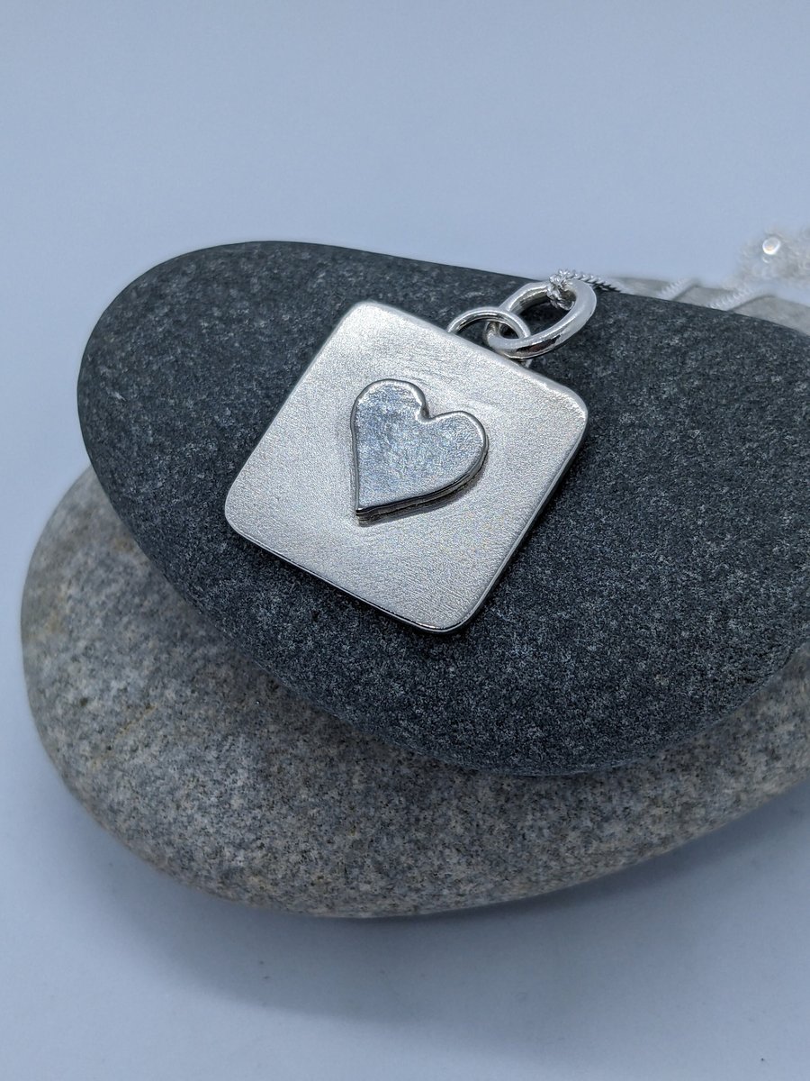 Square silver pendant with heart, Sweet silver heart pendant, Perfect silver jew