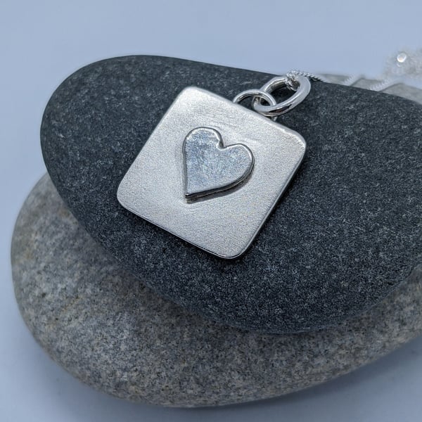 Square silver pendant with heart, Sweet silver heart pendant, Perfect silver jew