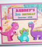 Dinosaurs girl birthday guest book, Cute pink dinosaurs party keepsake, gift - Image 1