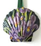 Purple iris, handpainted shell wall art.   - Image 1