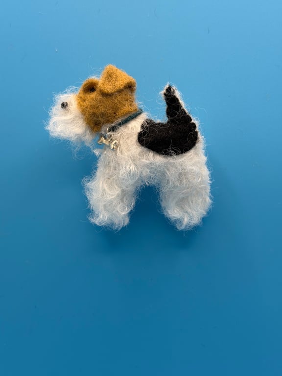 Wire Haired Fox Terrier Dog Brooch Handmade 