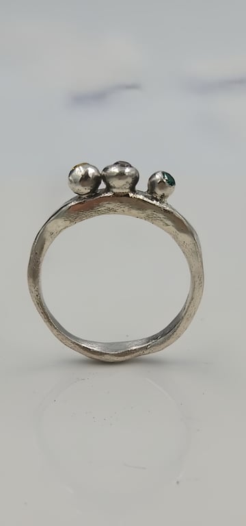 Sterling Silver Molten Ring, Pink Green Yellow CZ Gemstones - Size K